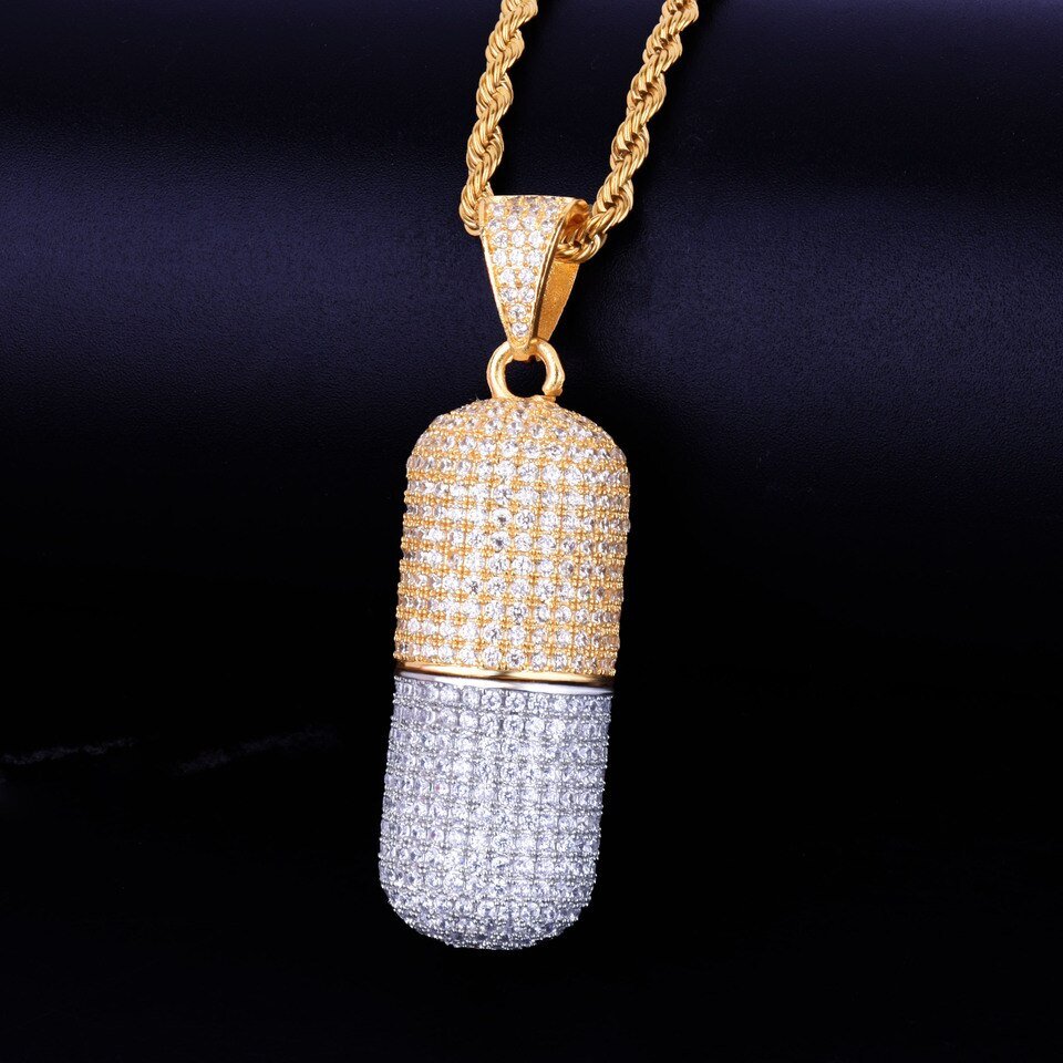 Collier Pilule Doré Zircon