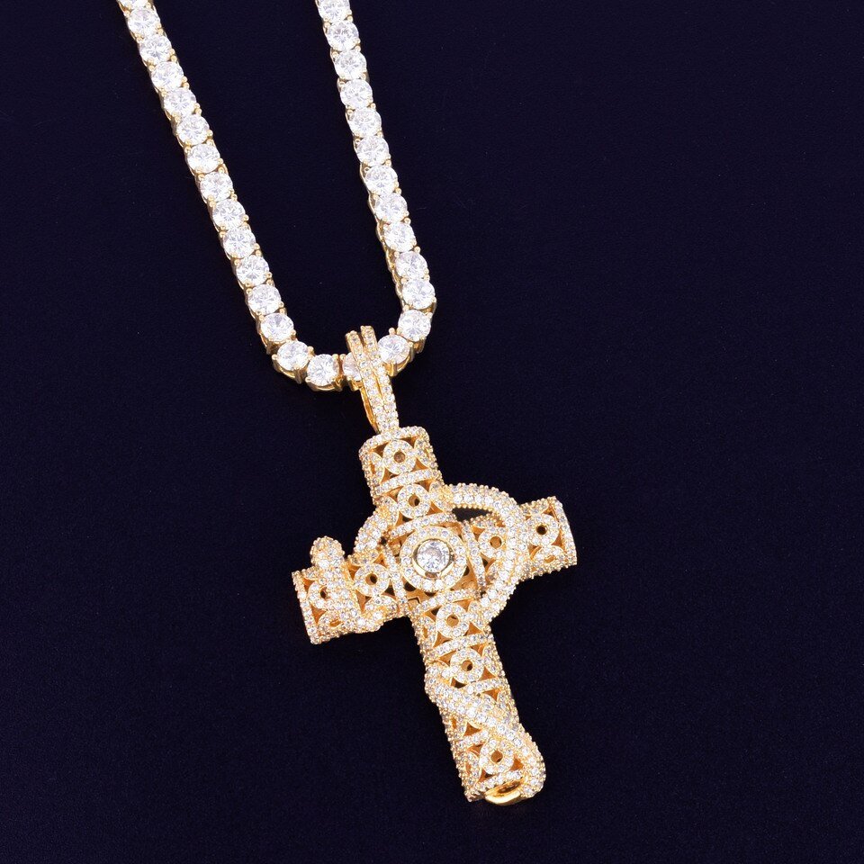 Gold Snake Cross Necklace with Zircon - 6