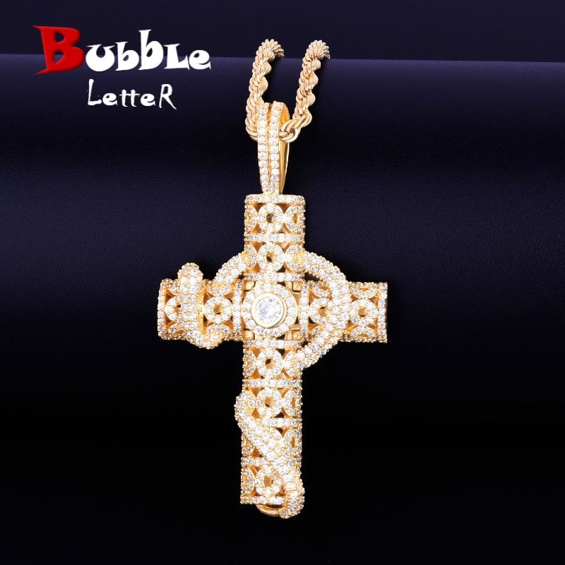 Gold Snake Cross Necklace with Zircon - 1