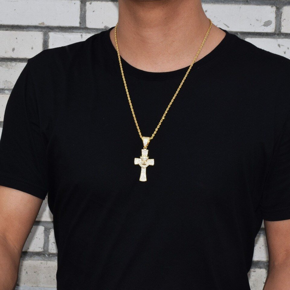 Gold Lion Head Cross Pendant - 3 Gold Lion Head Cross Pendant - 3