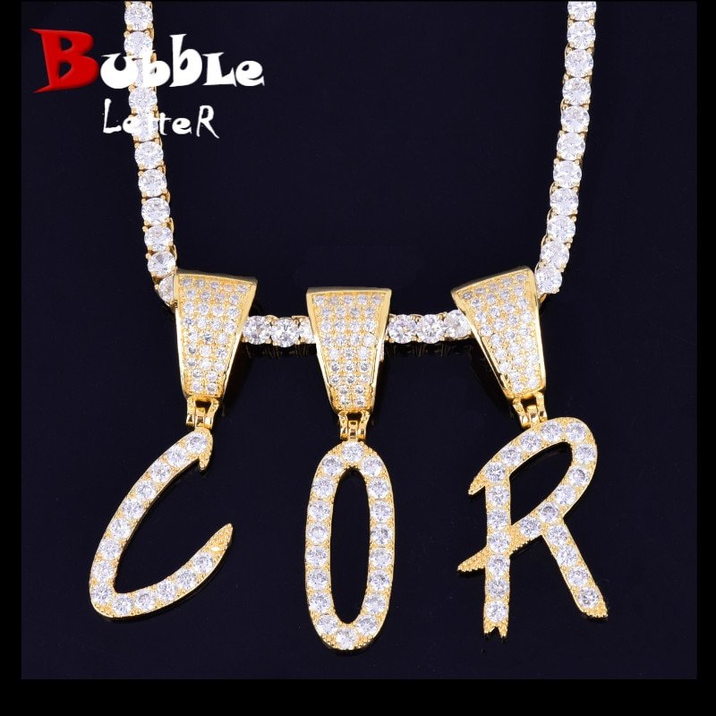 Tennis Chain Necklace with Letters - 1