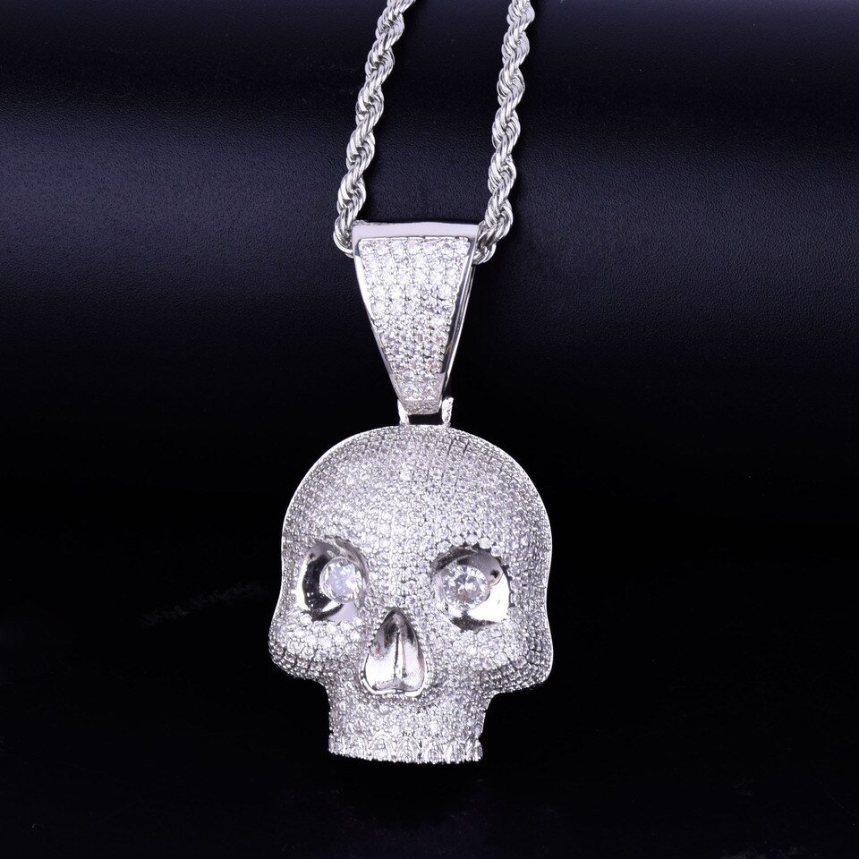 Gold Skull Pendant with Zircon - 5