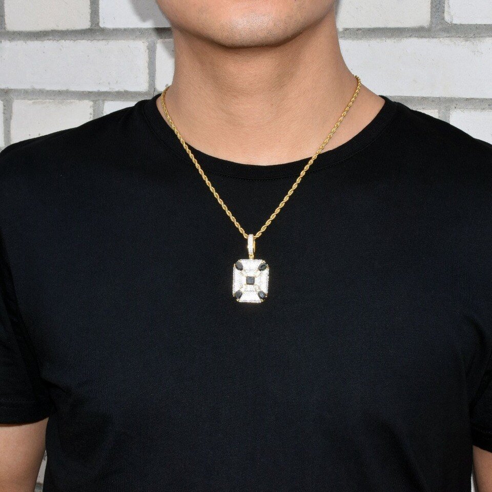 Black and Gold Square Military Necklace - 6