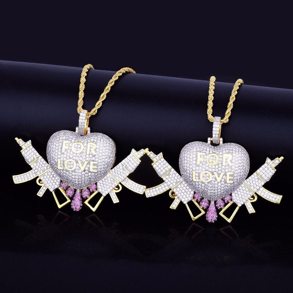 Gold Heart Gun Pendant Necklace - 2