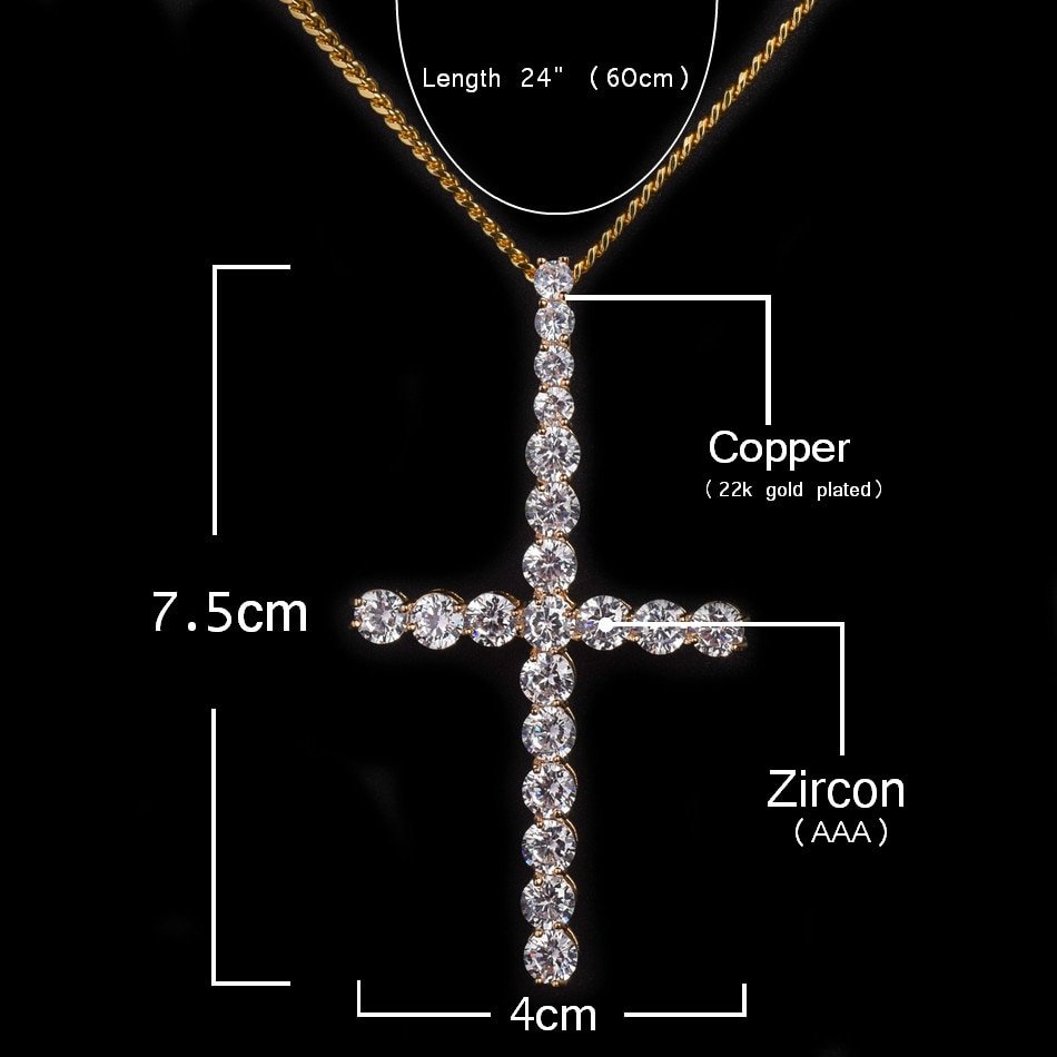 Gold Zircon Cross Pendant - 2