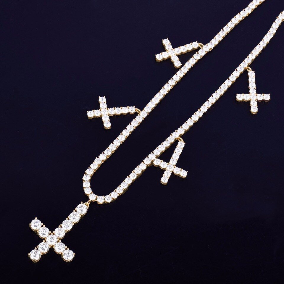 Gold Cross Pendant Necklace with Zircon - 4