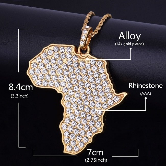 Collier Carte d'Afrique en Strass Doré - 6