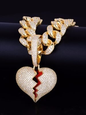 Gold Broken Heart Zircon Pendant