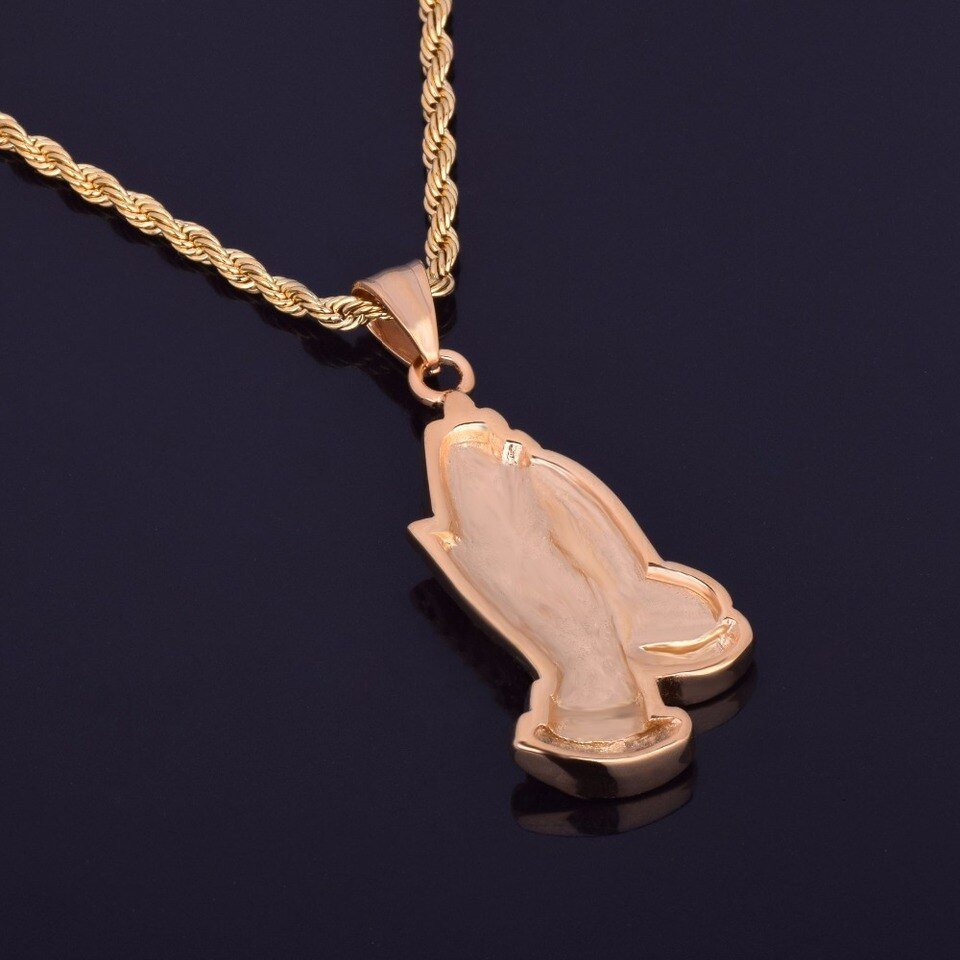 Stainless Steel Prayer Hands Pendant - 5