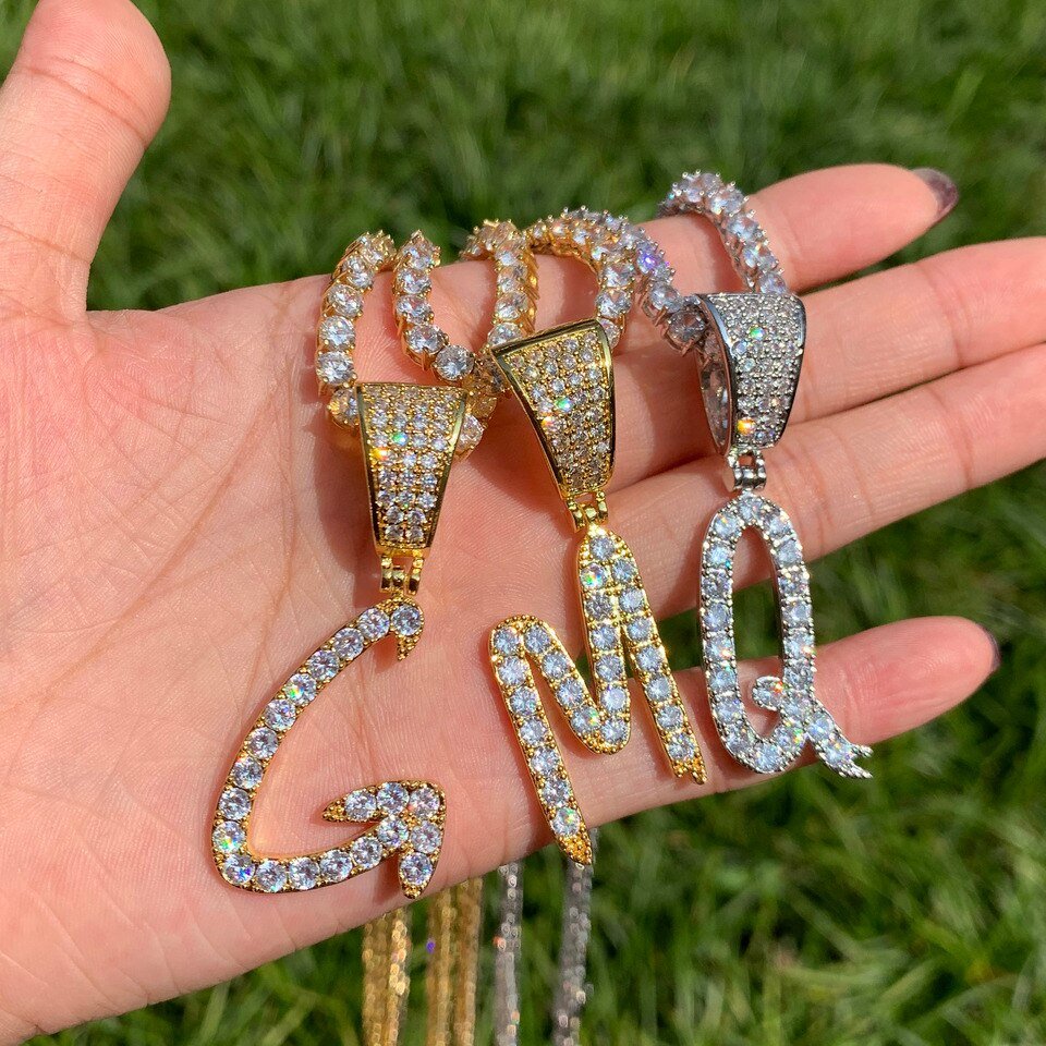 Tennis Chain Necklace with Letters - 4