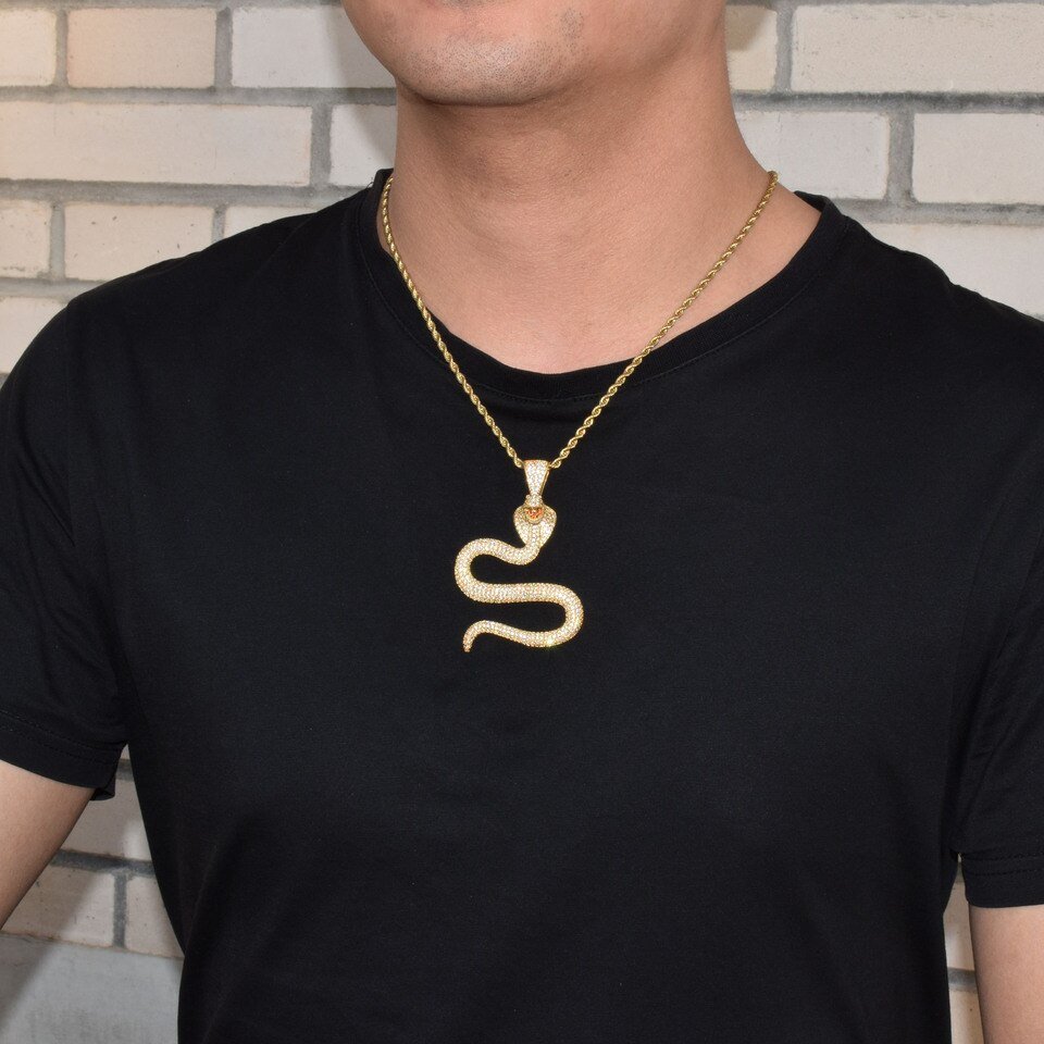 Gold Snake Necklace with Zircon - 2