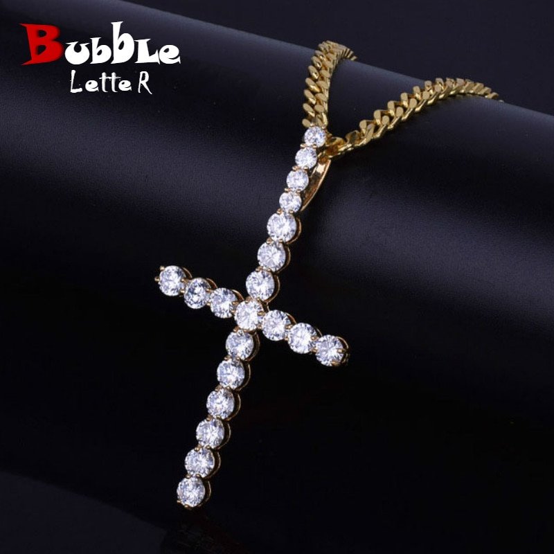 Gold Zircon Cross Pendant - 1