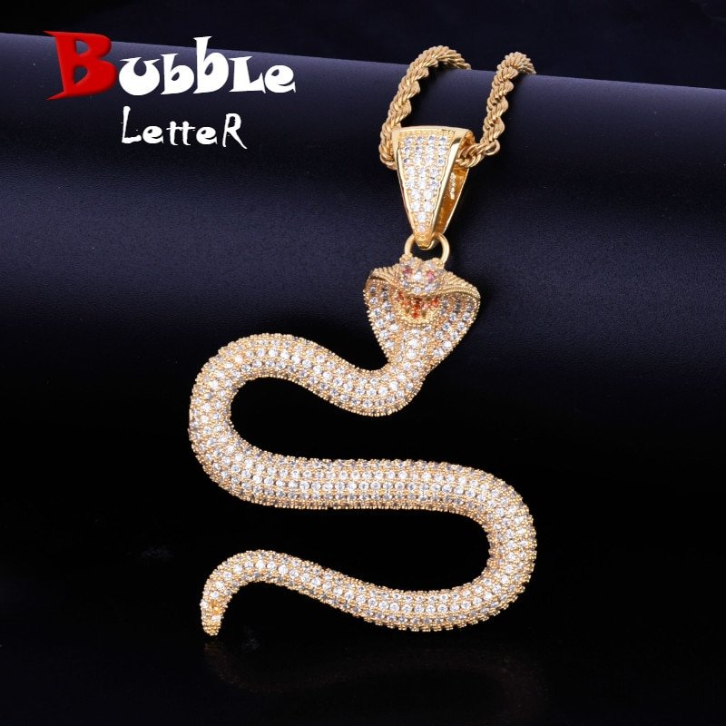 Gold Snake Necklace with Zircon - 1