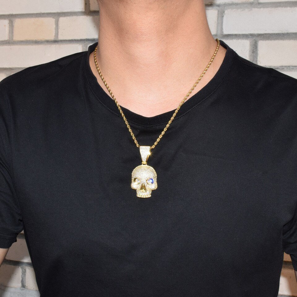 Gold Skull Pendant with Zircon - 3