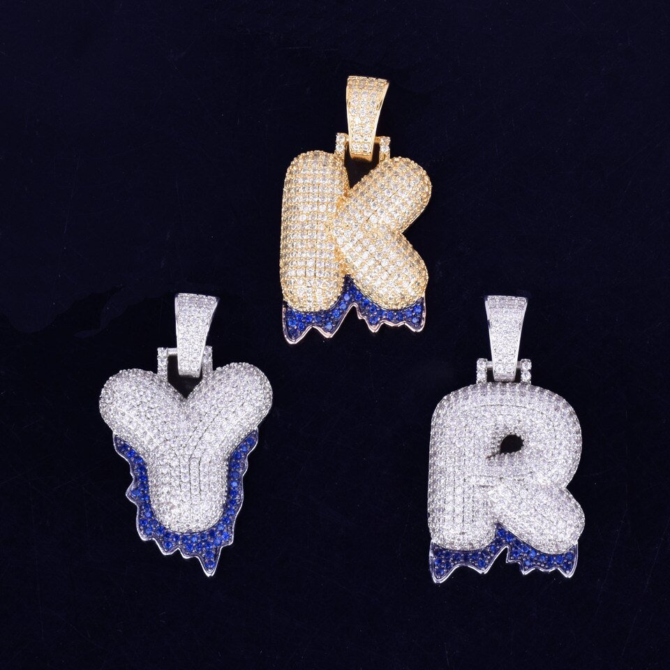 Dripping Blue Letter Necklace - 5