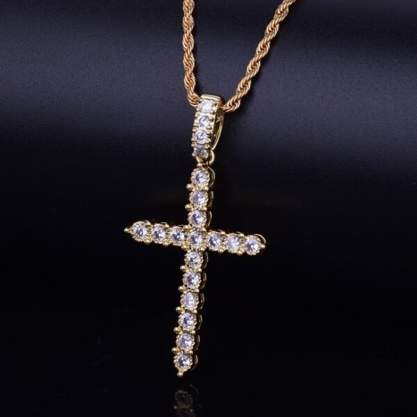 Pendentif Croix Dorée en Zircon Cubique - 4