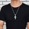 Pendentif Croix avec Tête de Lion Dorée - 8