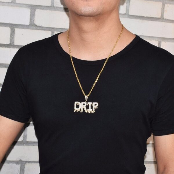 Collier prénom zircon pour hommes avec lettre en relief doré - 3