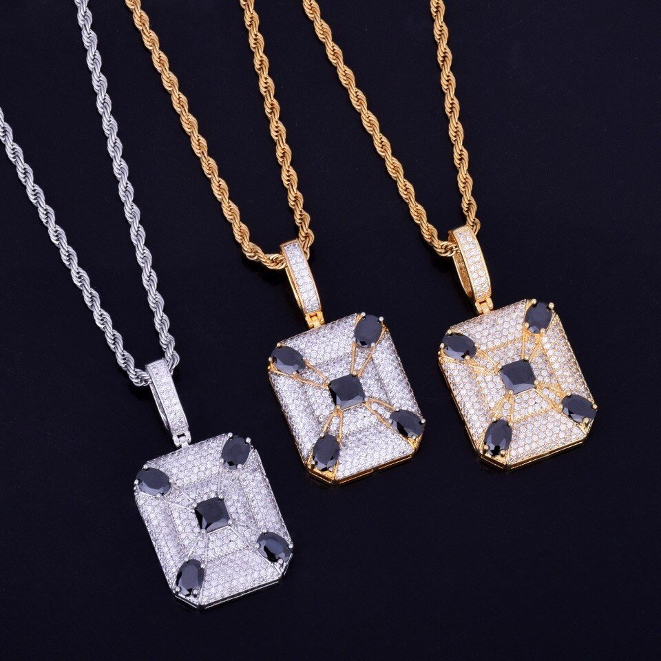 Black and Gold Square Military Necklace - 8