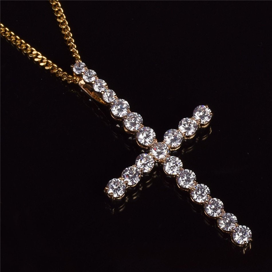 Gold Zircon Cross Pendant - 7