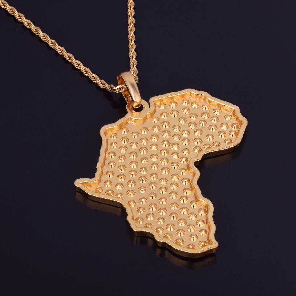 Collier Carte d'Afrique en Strass Doré - 5