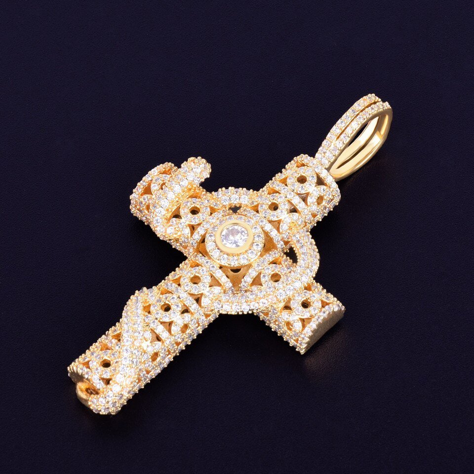 Gold Snake Cross Necklace with Zircon - 4