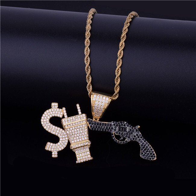 Collier Pendentif Dollar & Pistolet