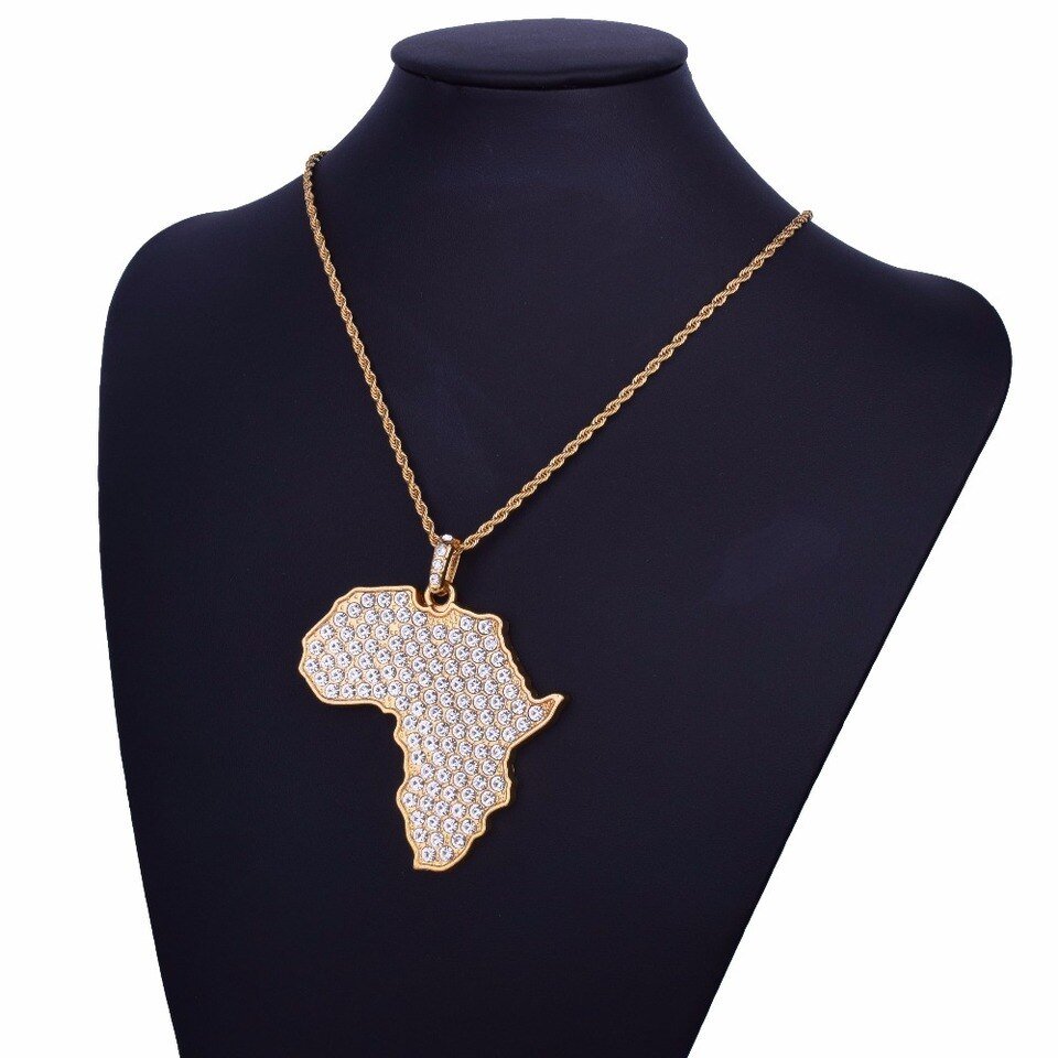 Collier Carte d'Afrique en Strass Doré - 4