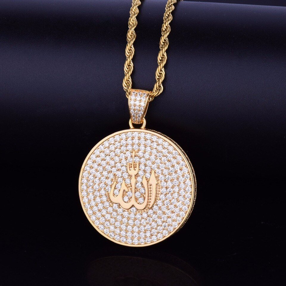 Pendentif rond Allah doré zircon - 3