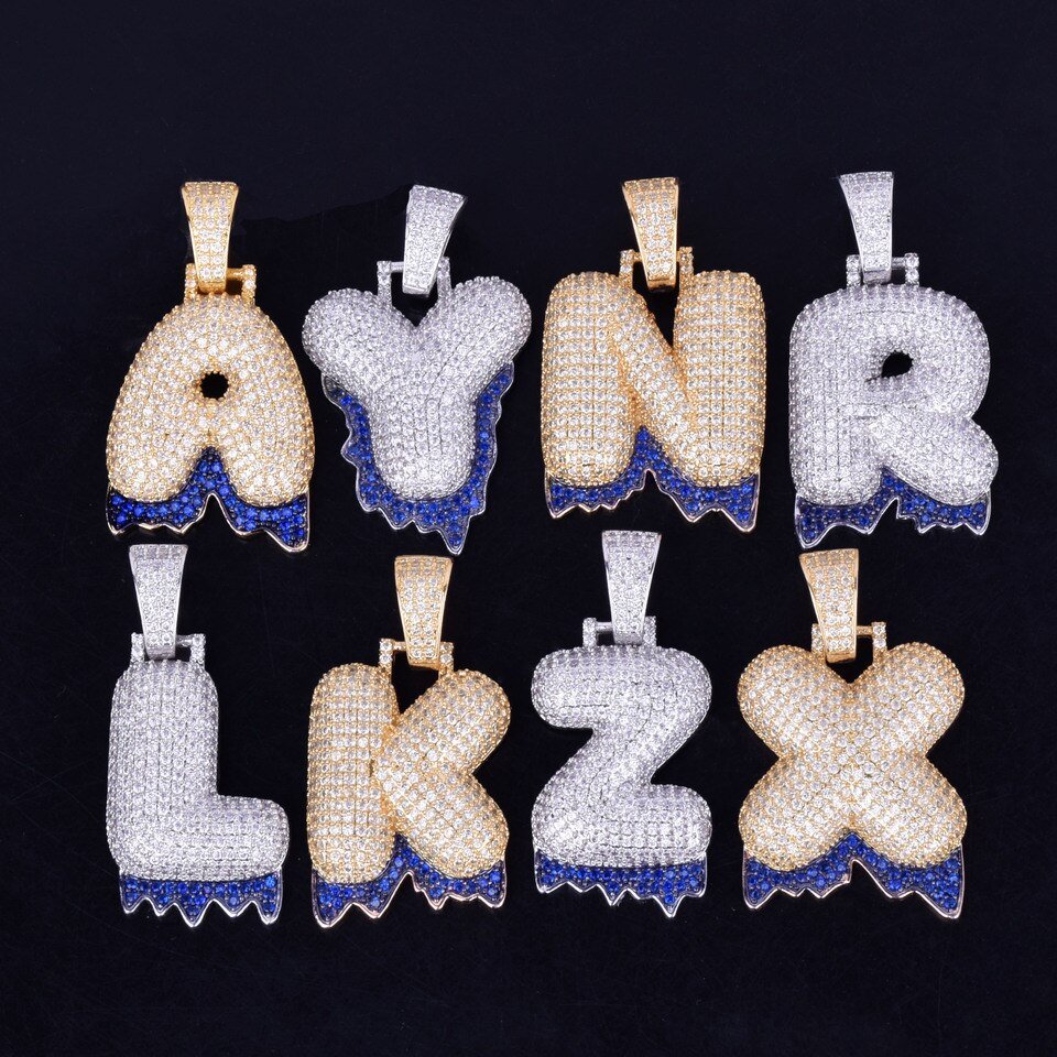 Dripping Blue Letter Necklace - 4