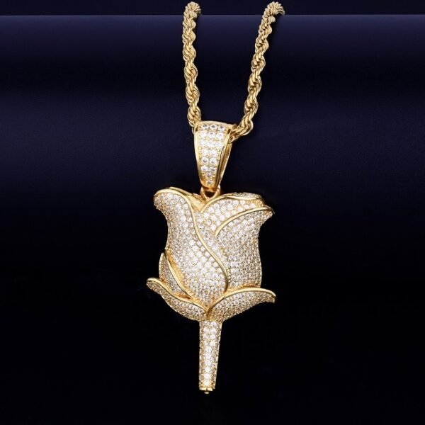 Collier avec pendentif rose pour hommes orné de zircon cubique - 4