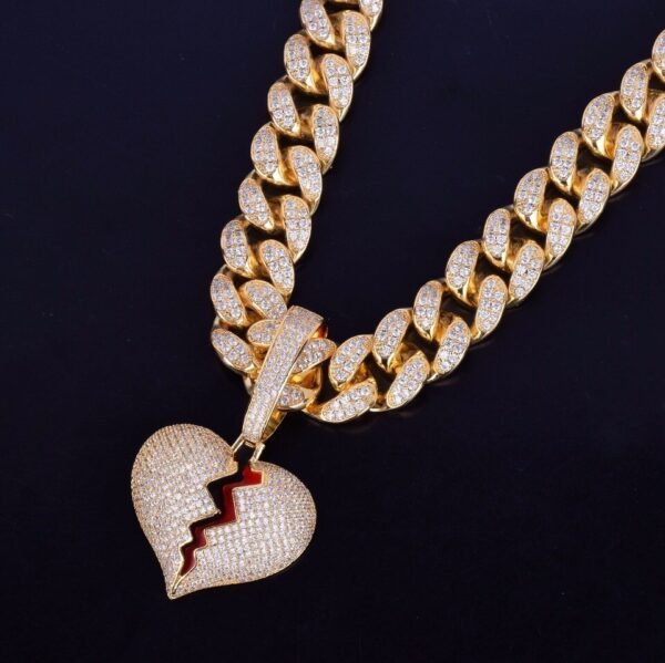 Pendentif Cœur Brisé Doré en Zircon - 6