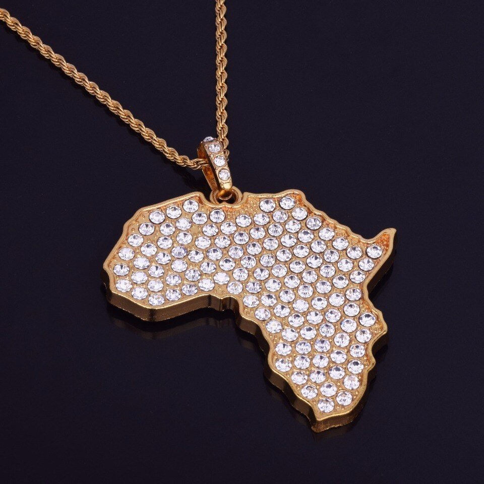 Collier Carte d'Afrique en Strass Doré - 3