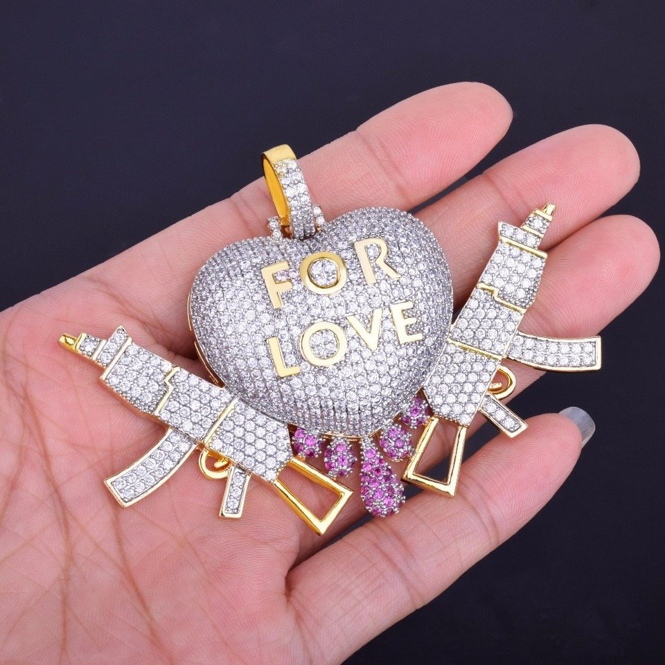 Gold Heart Gun Pendant Necklace - 3