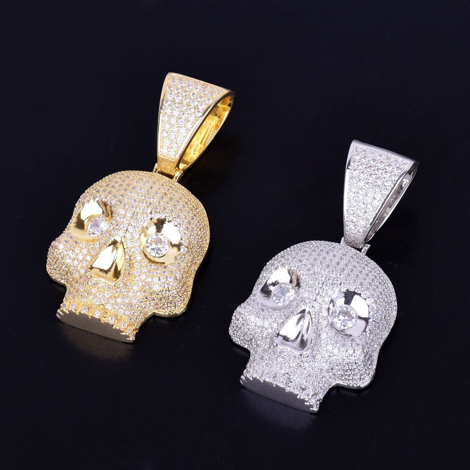 Gold Skull Pendant with Zircon - 7