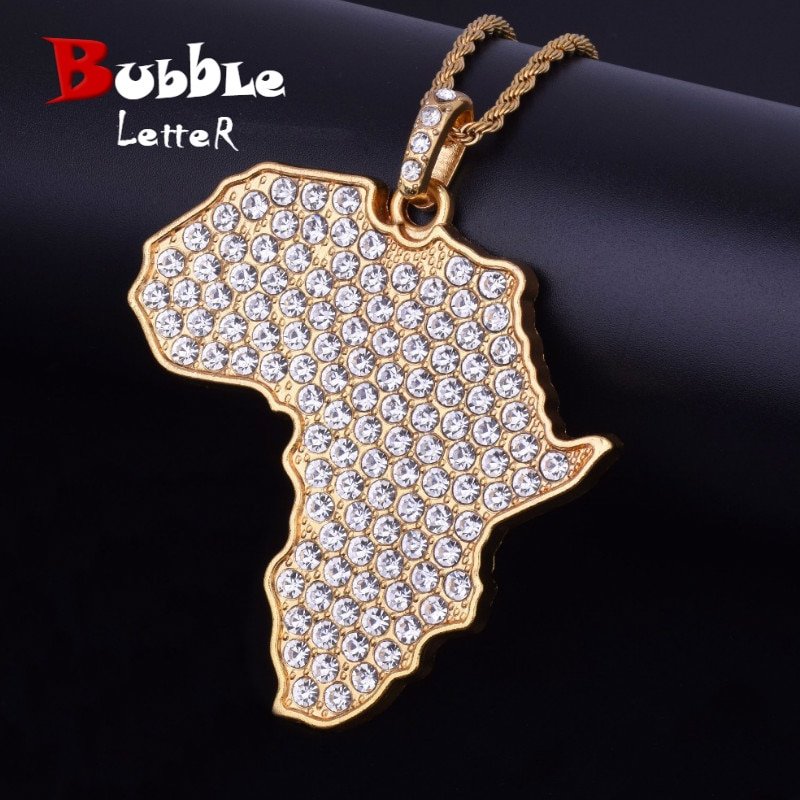 Collier Carte d'Afrique en Strass Doré - 1