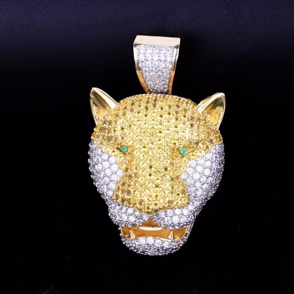 Gold Leopard Head Pendant with Zircon - 6