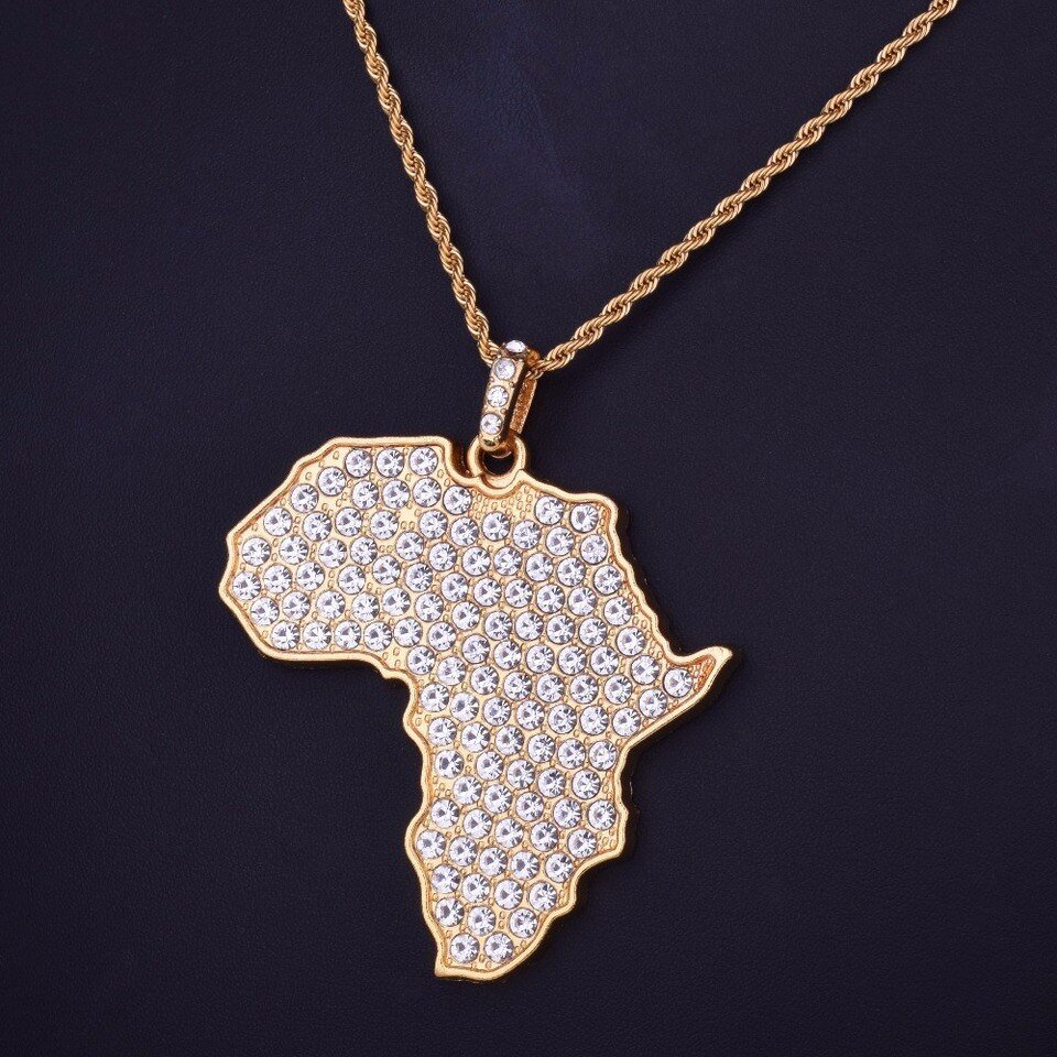 Collier Carte d'Afrique en Strass Doré