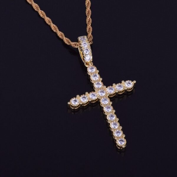 Pendentif Croix Dorée en Zircon Cubique - 3
