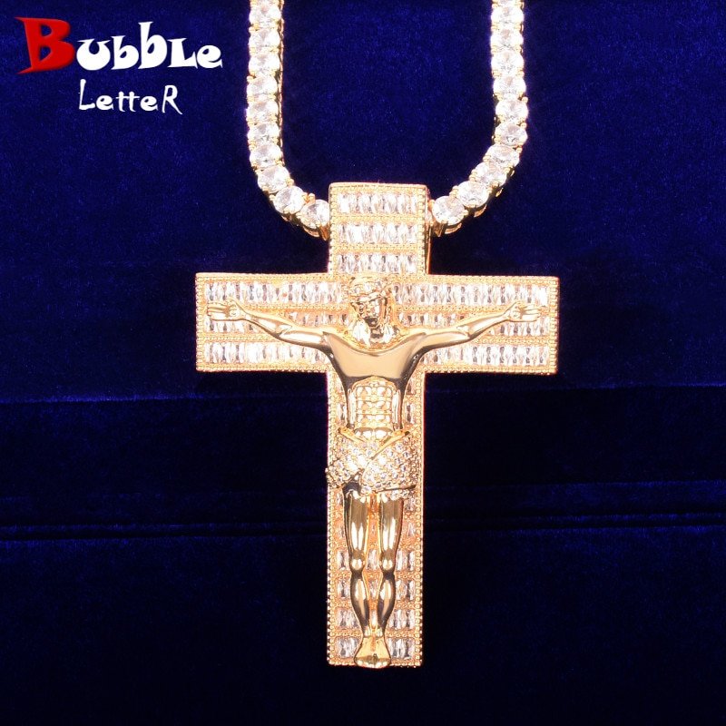 Gold Jesus Cross Necklace with Zircon - 1