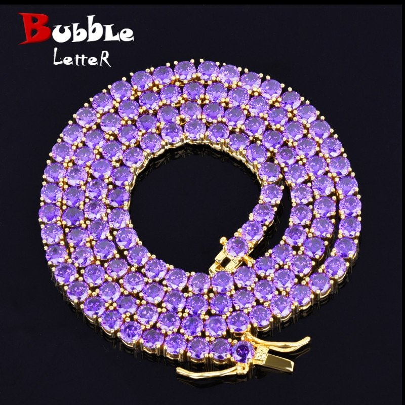 Purple Tennis Necklace with Gold Letters - 1