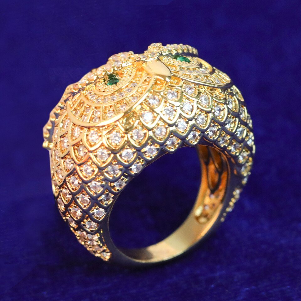 Gold Owl Ring with Gemstone - 2