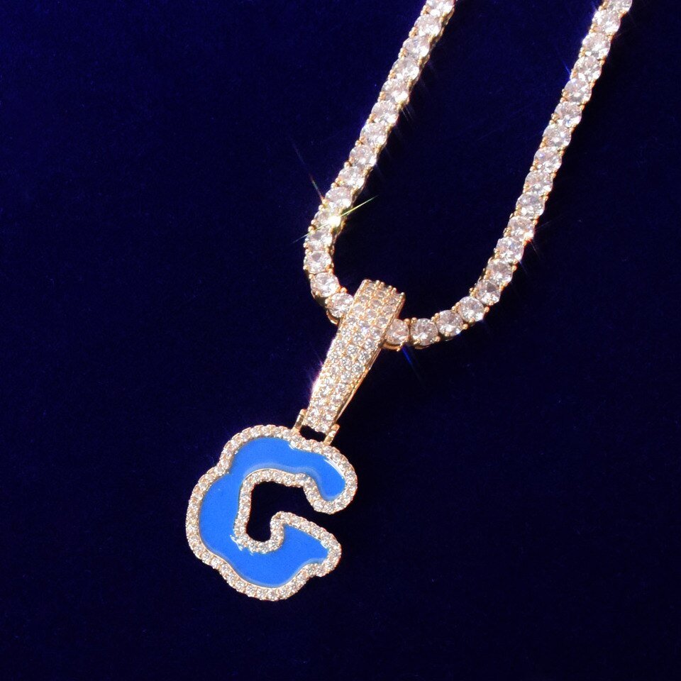 Collier Lettres Huile Bleue avec Chaîne Tennis