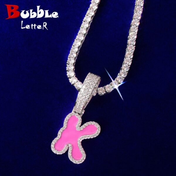 Collier Lettres Huile Rose avec Chaîne Tennis - 1