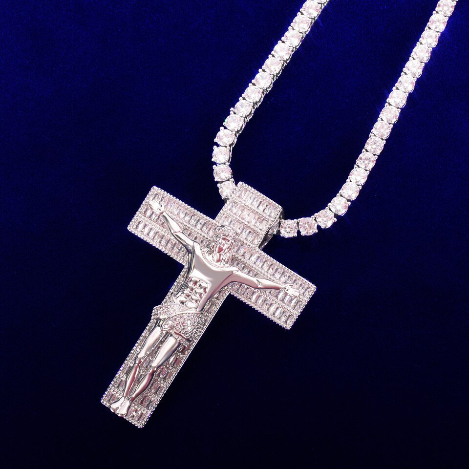 Gold Jesus Cross Necklace with Zircon - 3