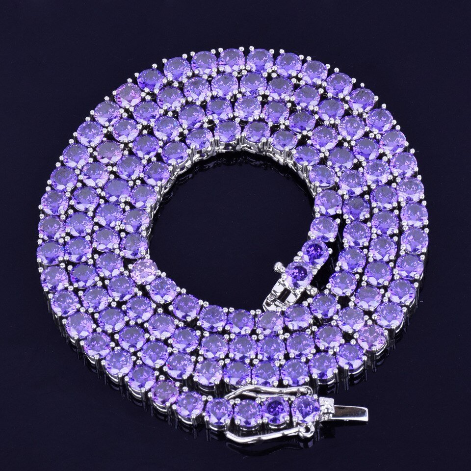 Purple Tennis Necklace with Gold Letters - 7