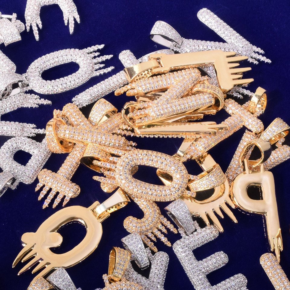 Puffed Letter Necklace with Tennis Chain - 2