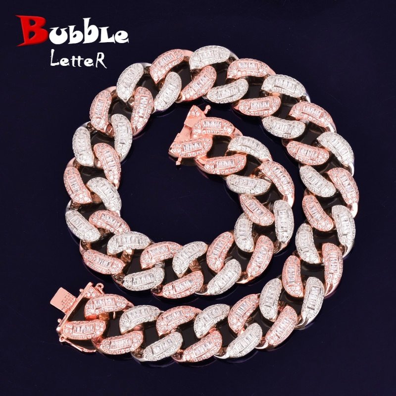 Cuban Link Chain Necklace with Baguette Letters - 1