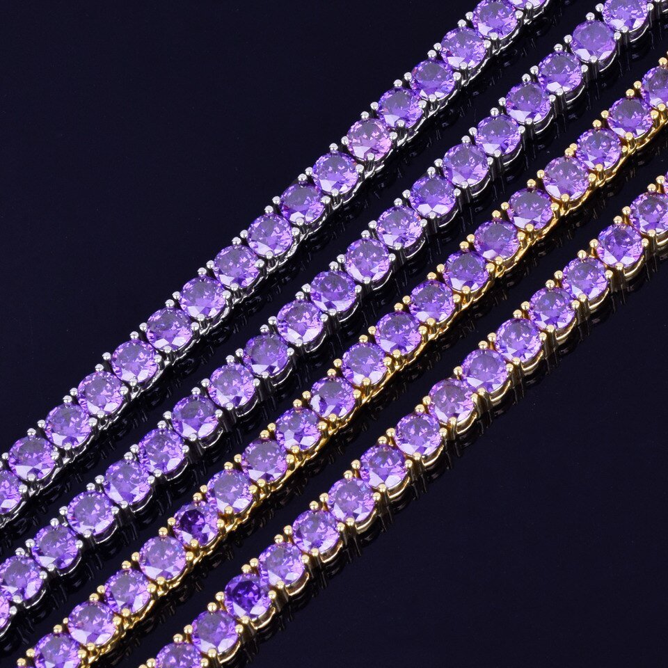 Purple Tennis Necklace with Gold Letters - 3