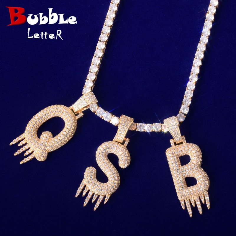 Puffed Letter Necklace with Tennis Chain - 1